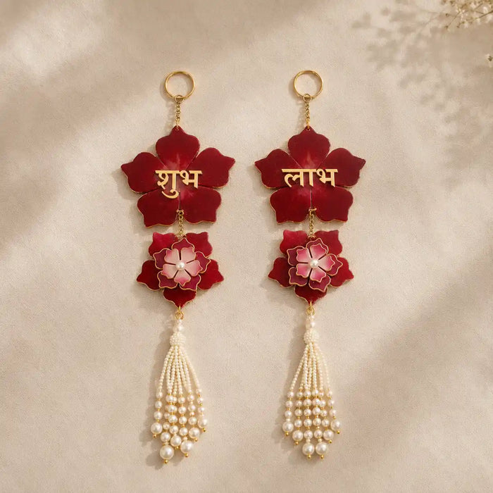Floral Shubh Labh Resin Wall Hanging Set