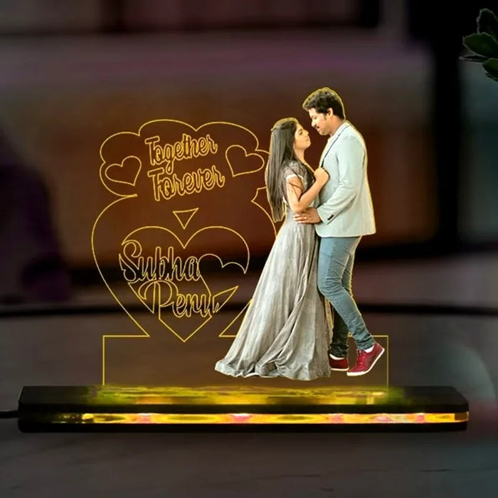 Personalized LED night lamp with 3D couple design and 'Together Forever' engraving, ideal for Valentine's Day or romantic gifts.