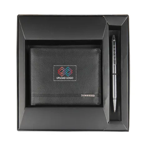 Bi-Fold Wallet With Agenda Pen-Black Black