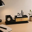 Brown Pen Stand with Built-In Clock