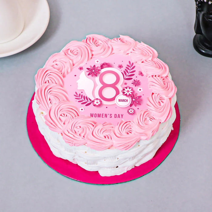 Pink Women's Day Rosette Cake with floral design