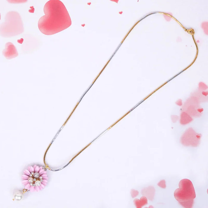 Ocean Heart Necklace with rose gold adjustable chain and pink flower zircon pendant, perfect for Valentine's Day or romantic gifting.