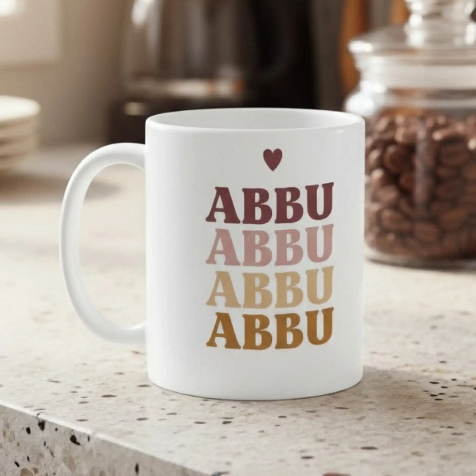 kept on table center focused Abbu Mug for your first hero and personalized mug gifts