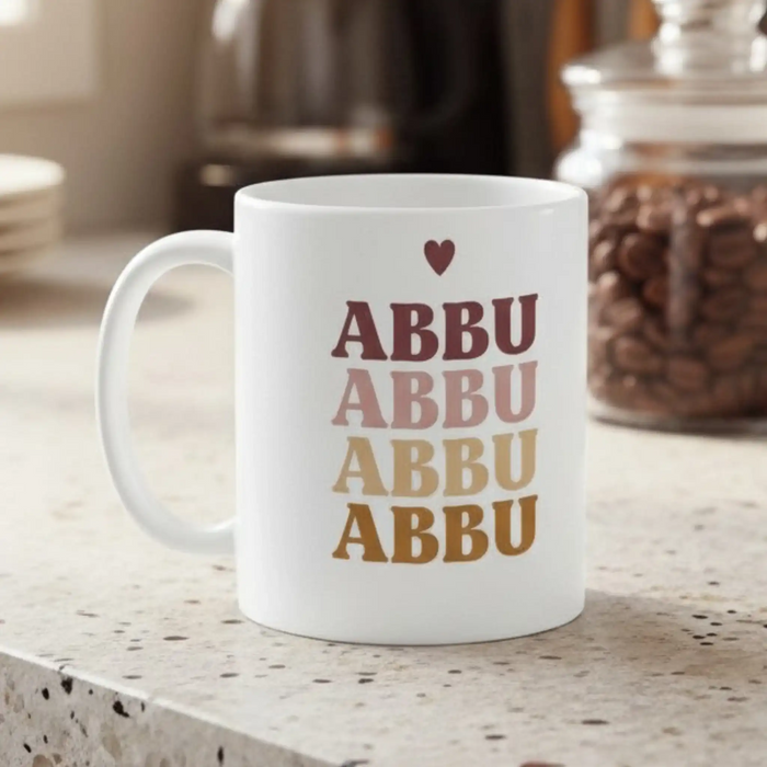 kept on table center focused Abbu Mug for your first hero and personalized mug gifts