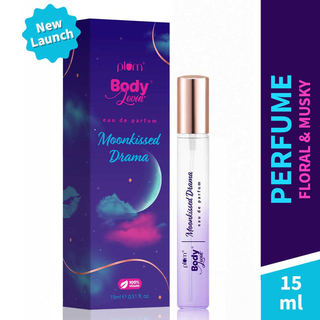 Moonkissed Drama luxe Eau de perfume gift set 15ml by Plum, floral and musky scent, perfect for gifting, made in India.