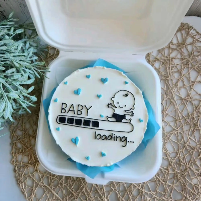 Baby loading cake with blue hearts and baby illustration