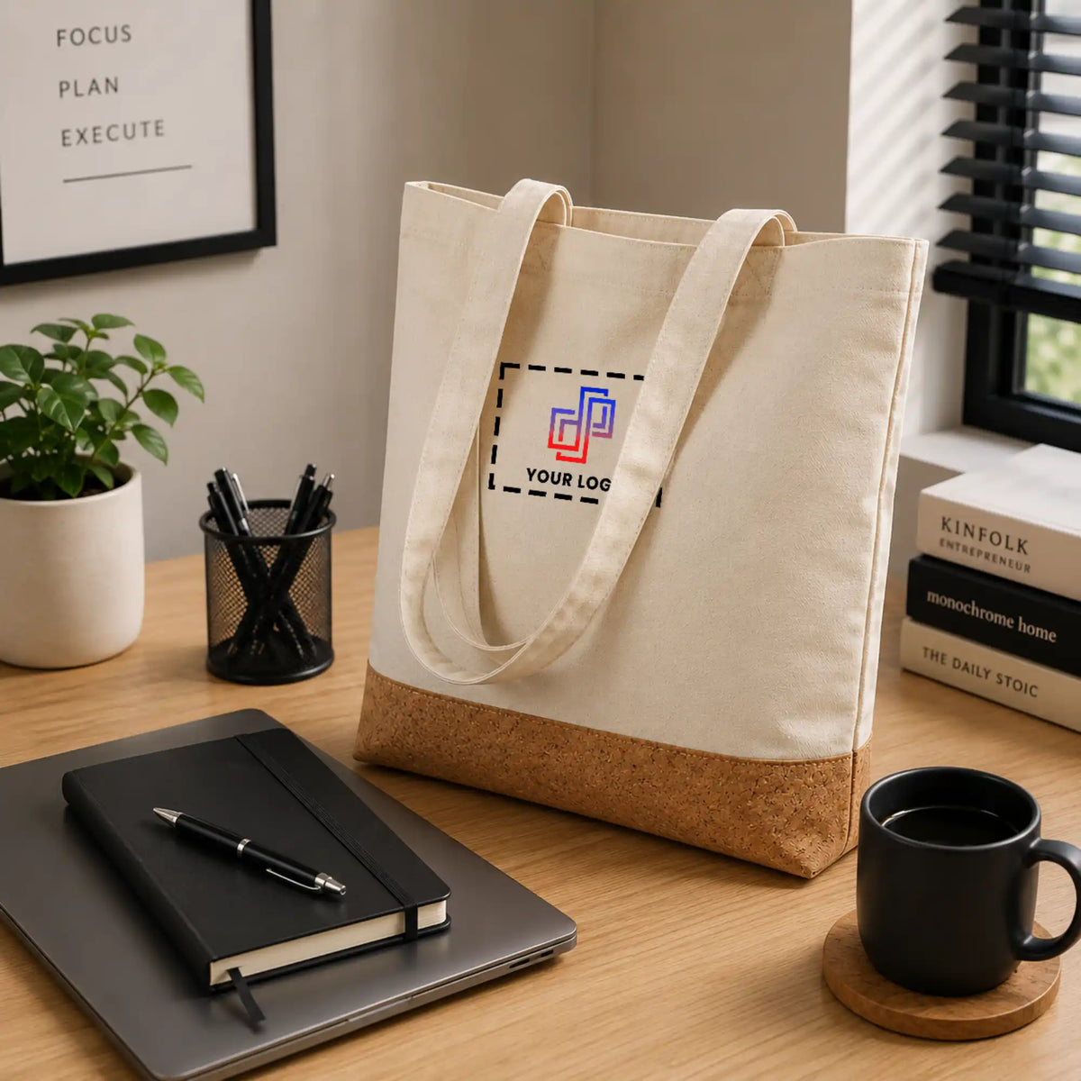 Dual-Tone Cotton and Cork Tote Bag