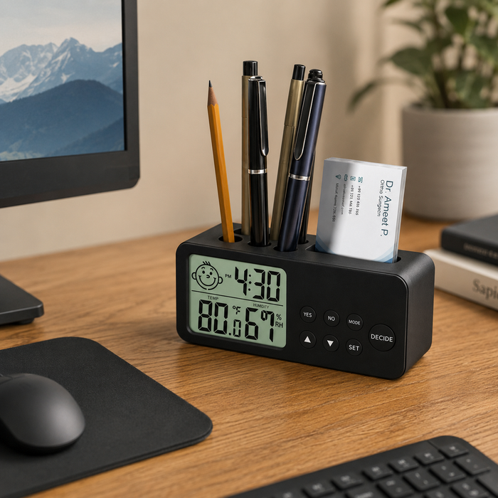 Digital Clock Desk Organizer with Pen Holder