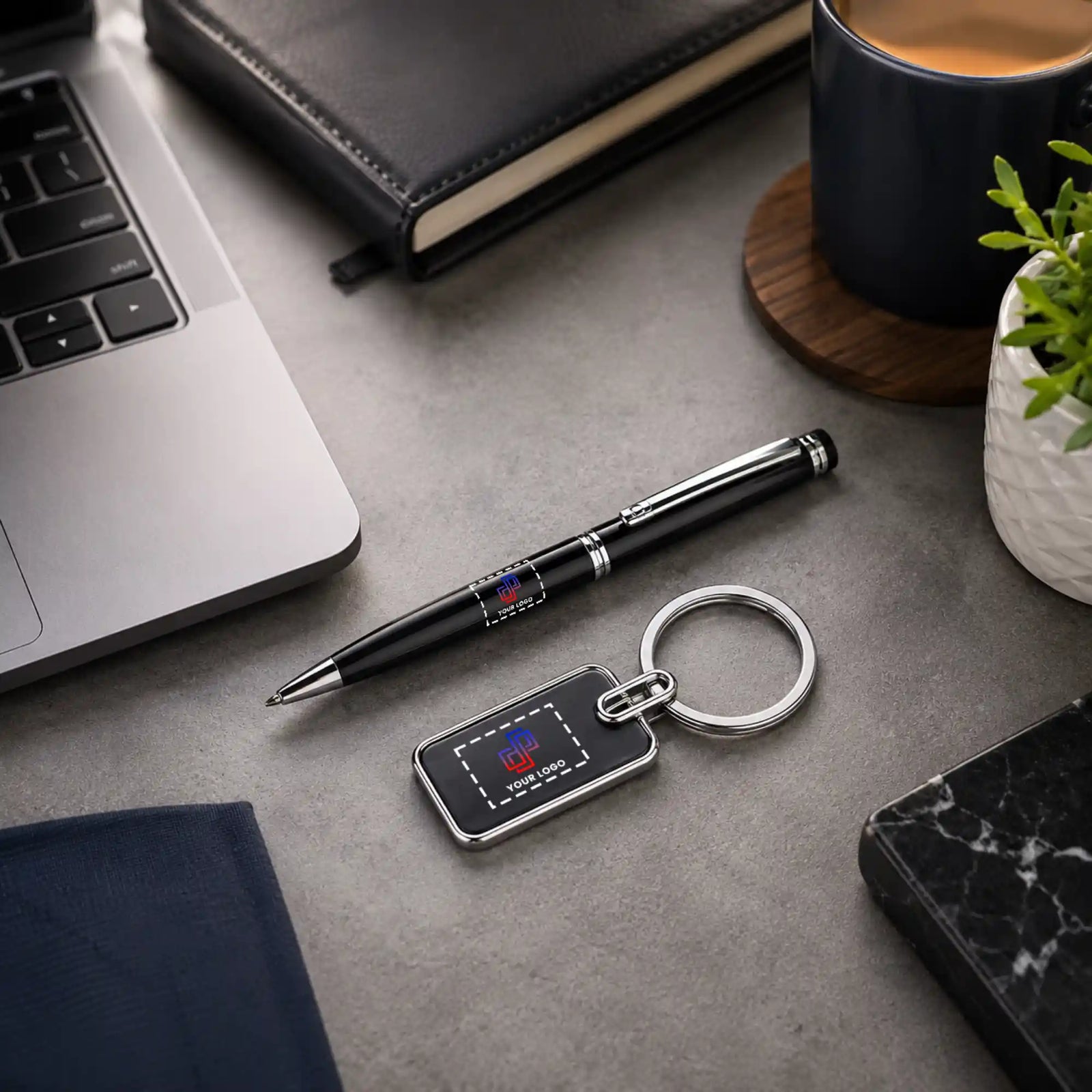 Silver Minimalist Pen & Keychain Gift Set