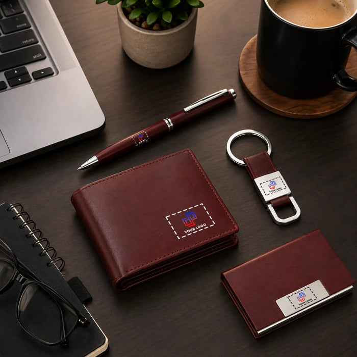 Estilo Brown Wallet, Keychain, Pen & Cardholder Gift Set