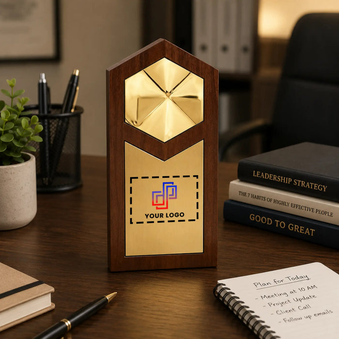 Premium Wooden Golden Trophy