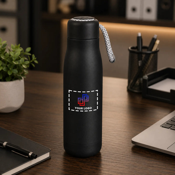 Black Stainless Steel Bottle with Carry Strap