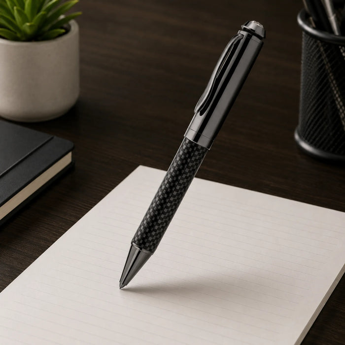 Black Textured Rubber-Grip Metal Pen