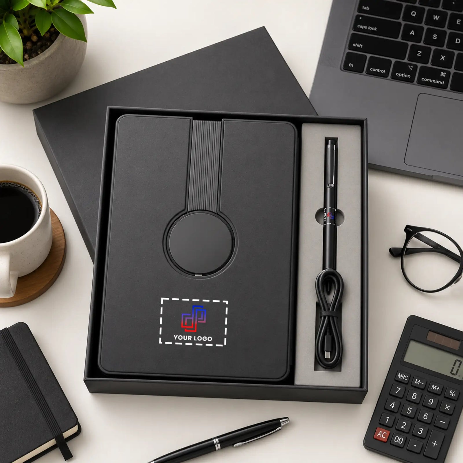Wireless Power Bank Diary and Pen Gift Set – Grey
