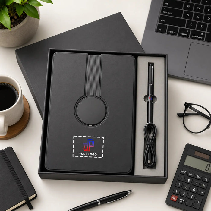 Wireless Power Bank Diary and Pen Gift Set – Grey