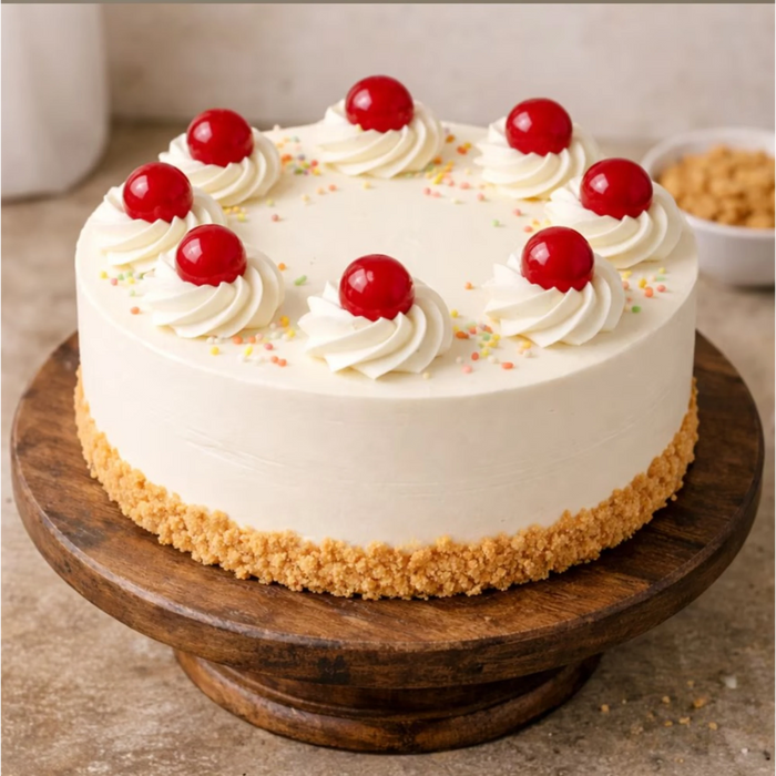 Cherry Crown Vanilla Cake with cherries and sprinkles