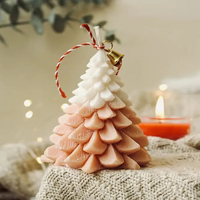 Christmas Tree Scented Candle in festive orange and white gradient with bell ornament, perfect for holiday home décor and gifting.
