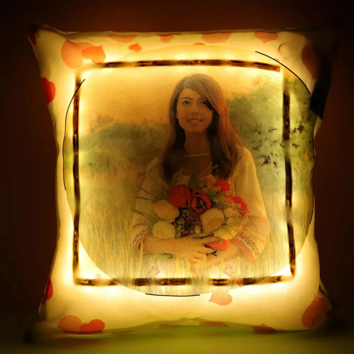 Customized Cushion for Her - Personalized LED Cushion with glowing LED lights and custom photo, ideal for romantic home décor gifts.