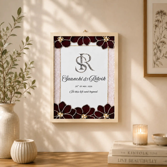 Elegant floral monogram wedding frame with initials and date