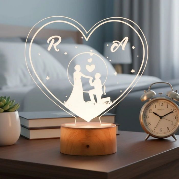 Evergreen Love Personalized LED Lamp - Wooden Finish Base