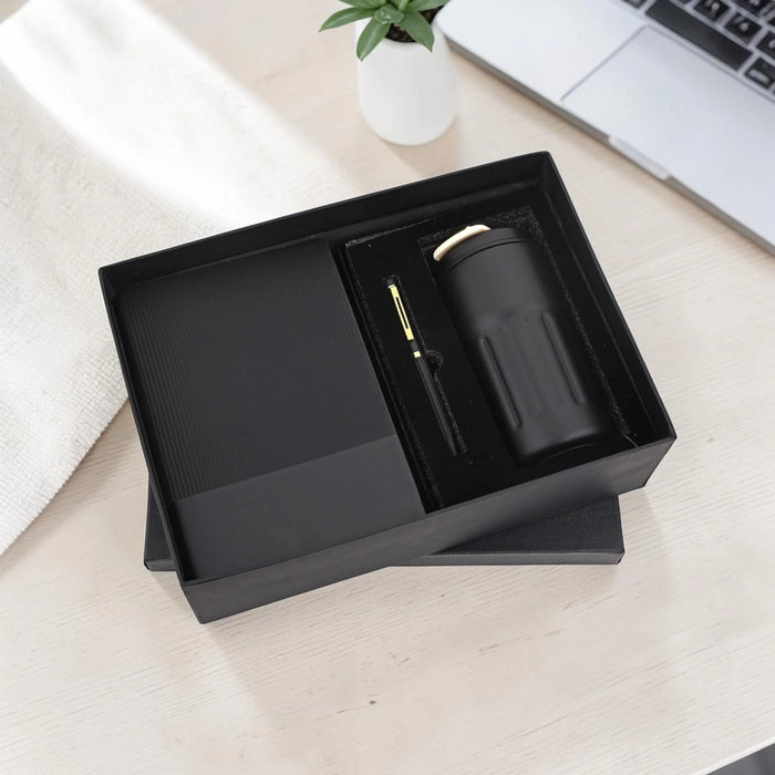 black Premium 3 in 1 mug set high quality corporate drinkware bundle gift for professionals