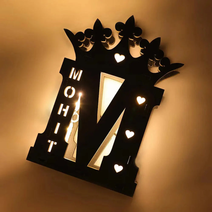 Engraved Name LED Wooden Lamp - Custom Name | Eco Friendly featuring the name Mohit with crown design and soft ambient glow for home décor.
