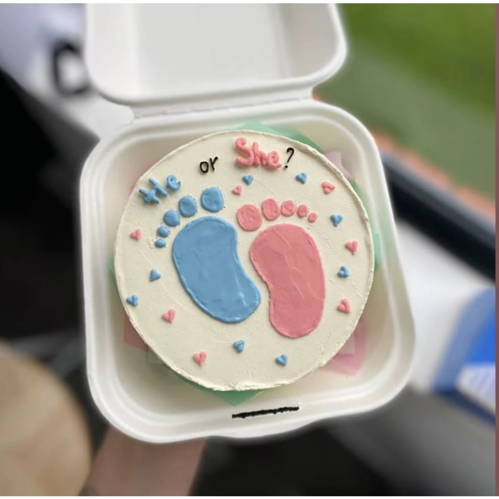 Little Steps Baby Shower Cake (300g) with pink and blue footprints