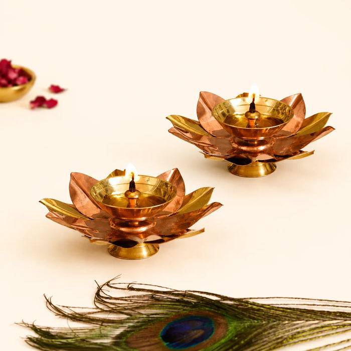 Luminous Brass Leaf Diya in a box
