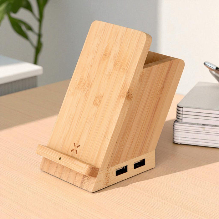 without mobile side angle Maple 15W wireless charger and USB hub with pen stand premium custom desk accessory and personalized office gifts