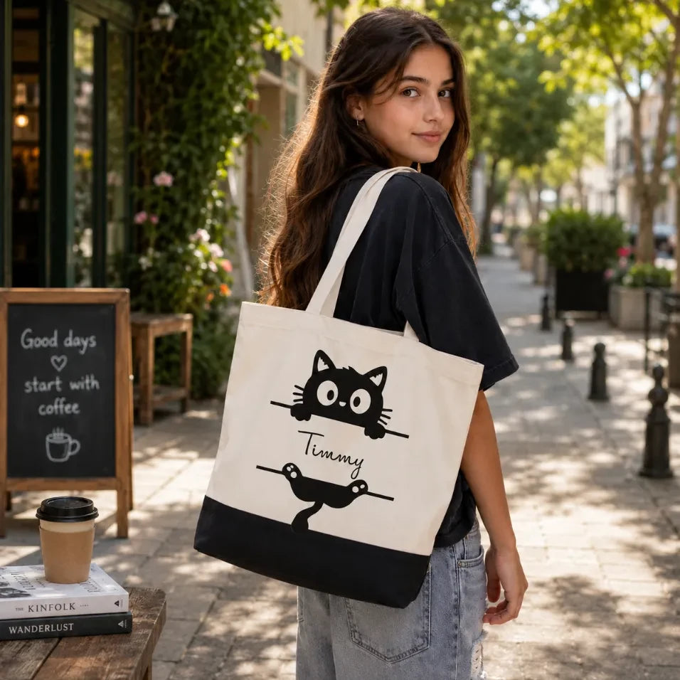 Peek-a-Paw Personalized Cat Tote Bag
