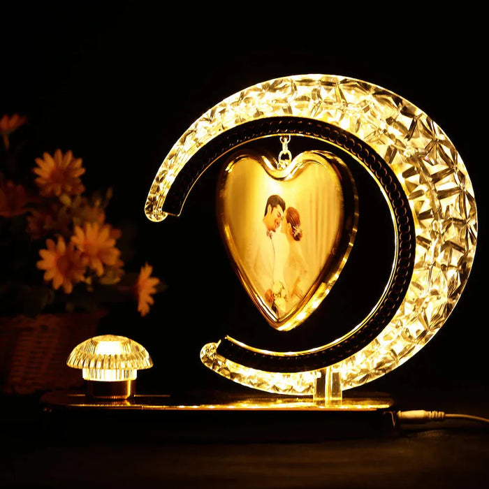 Crystal Moon Photo Lamp - Personalized with a glowing heart-shaped photo frame, ideal for romantic home décor and unique anniversary gifts.