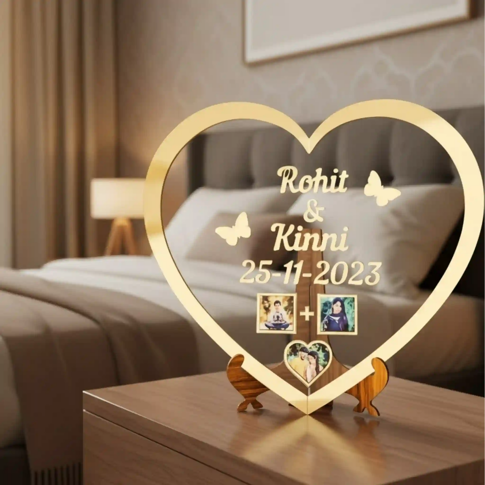 Personalized Heart Shape Golden Acrylic Frame