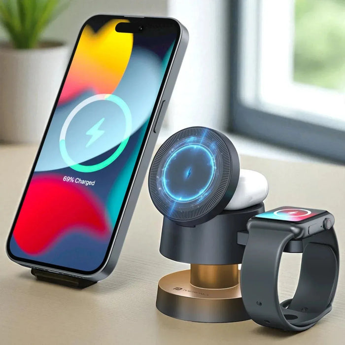 Wireless charger with phone and smartwatch
