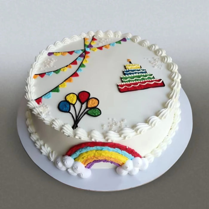 Rainbow Delight Cream Cake with colorful rainbow design