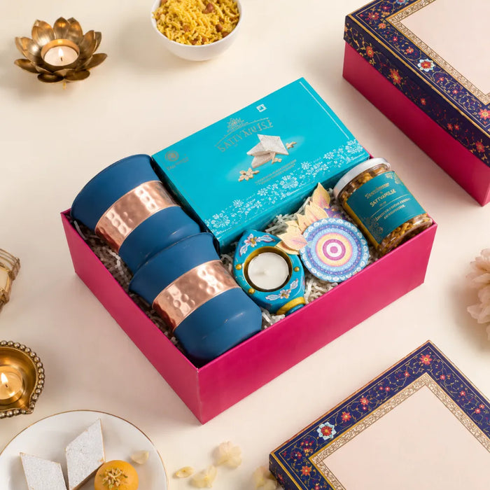Premium Festive Copper and Blue Pottery Gift Hamper