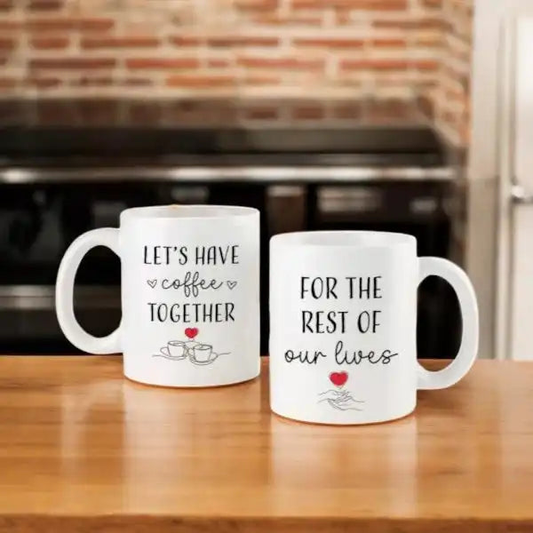 couple mug kept on table Together Personalized Couple Mugs Set of 2 romantic custom gift and personalized couple mugs set
